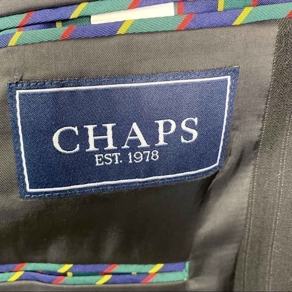 Chaps 100% Wool Suit Coat Blazer Jacket Men's 38R‎ Black Pinstripe 2-Button